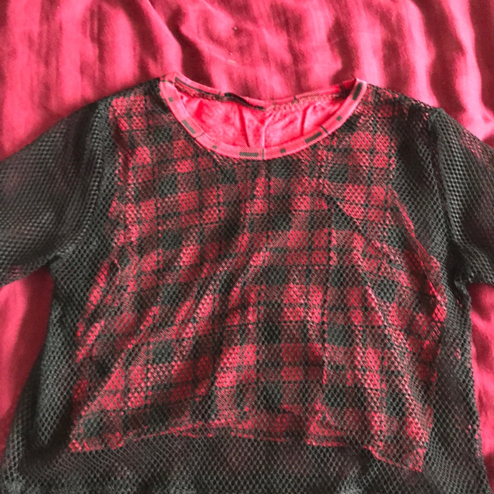 Black and red mesh crop top